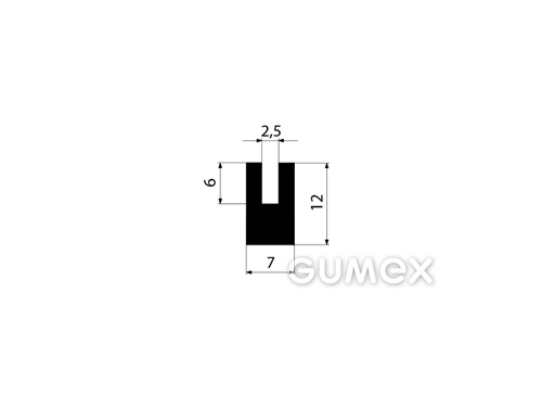Gumový profil tvaru "U", 12x7/2,5mm, 60°ShA, NBR, -40°C/+70°C, čierny